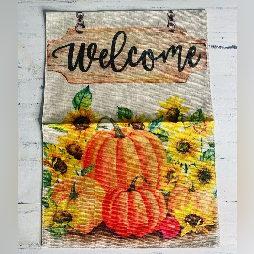 New fall “welcome” yard flag pumpkin sunflower farmhouse